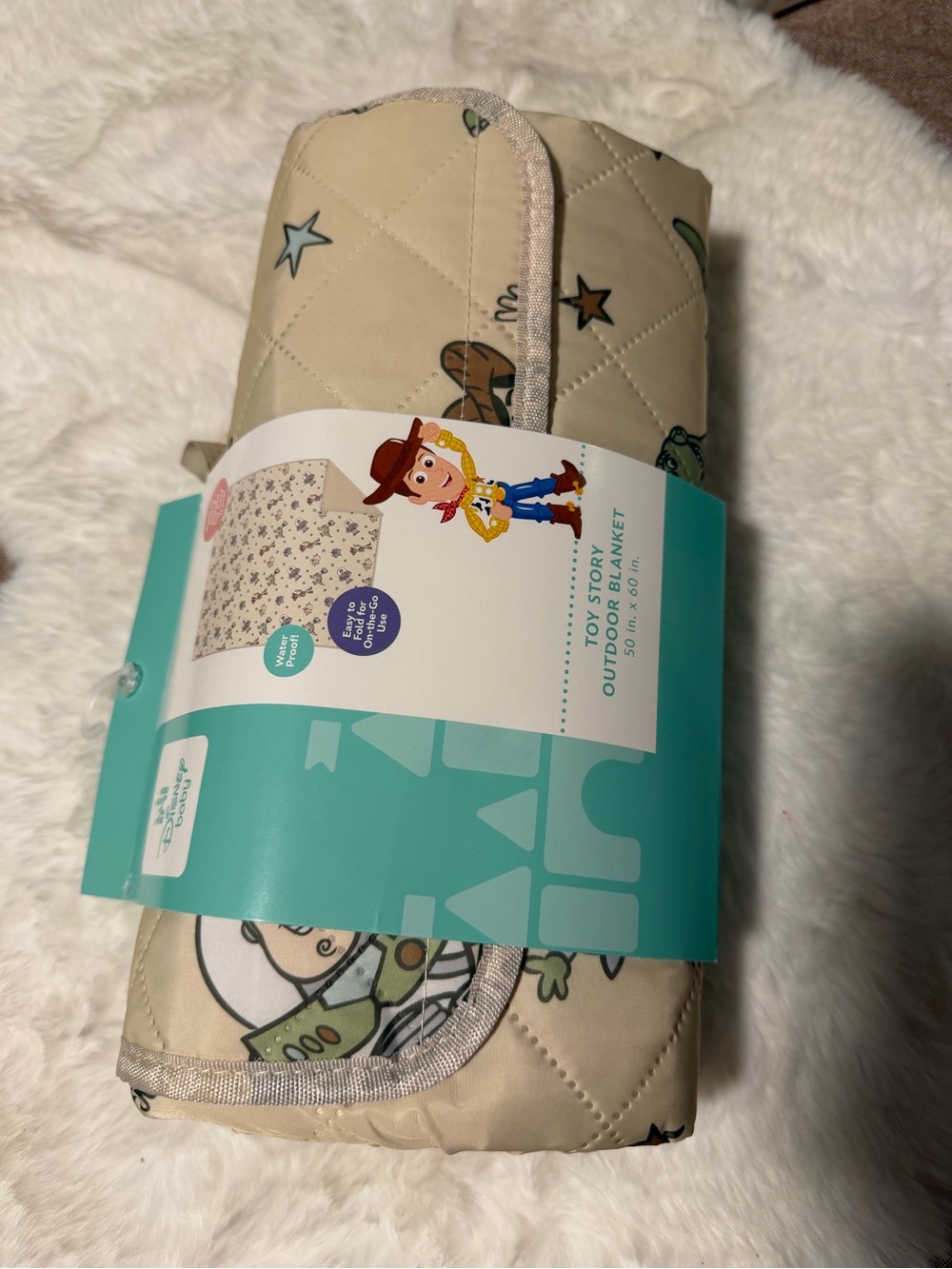 Disney Toy Story Beige and Green Quilted Outdoor Blanket